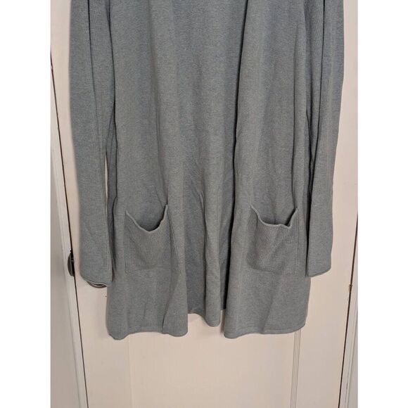 J. Jill Women's Long Open Front Pale Blue Knit Cardigan Sweater - Size L - Picture 3 of 7